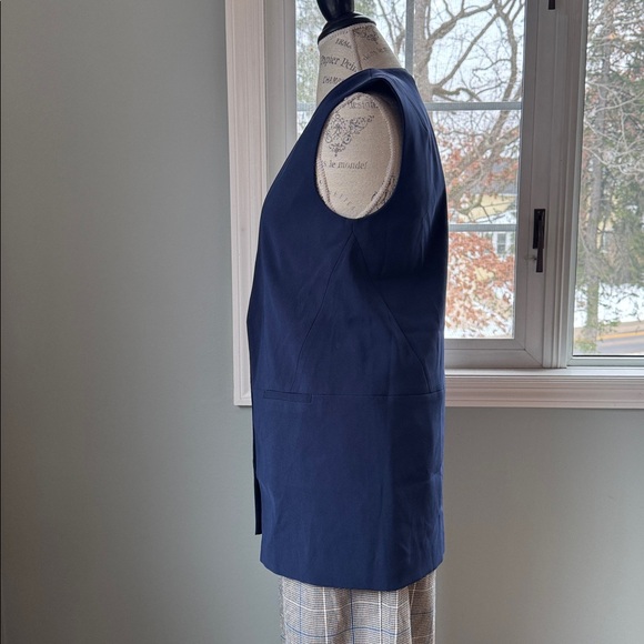 White House Black Market navy blue poly spandex long line open vest NWT SIZE 4 - Picture 4 of 11